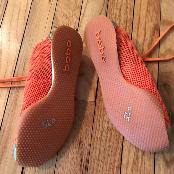 Bebe mesh orange and gold logo sneakers size 6 - Picture 3 of 5